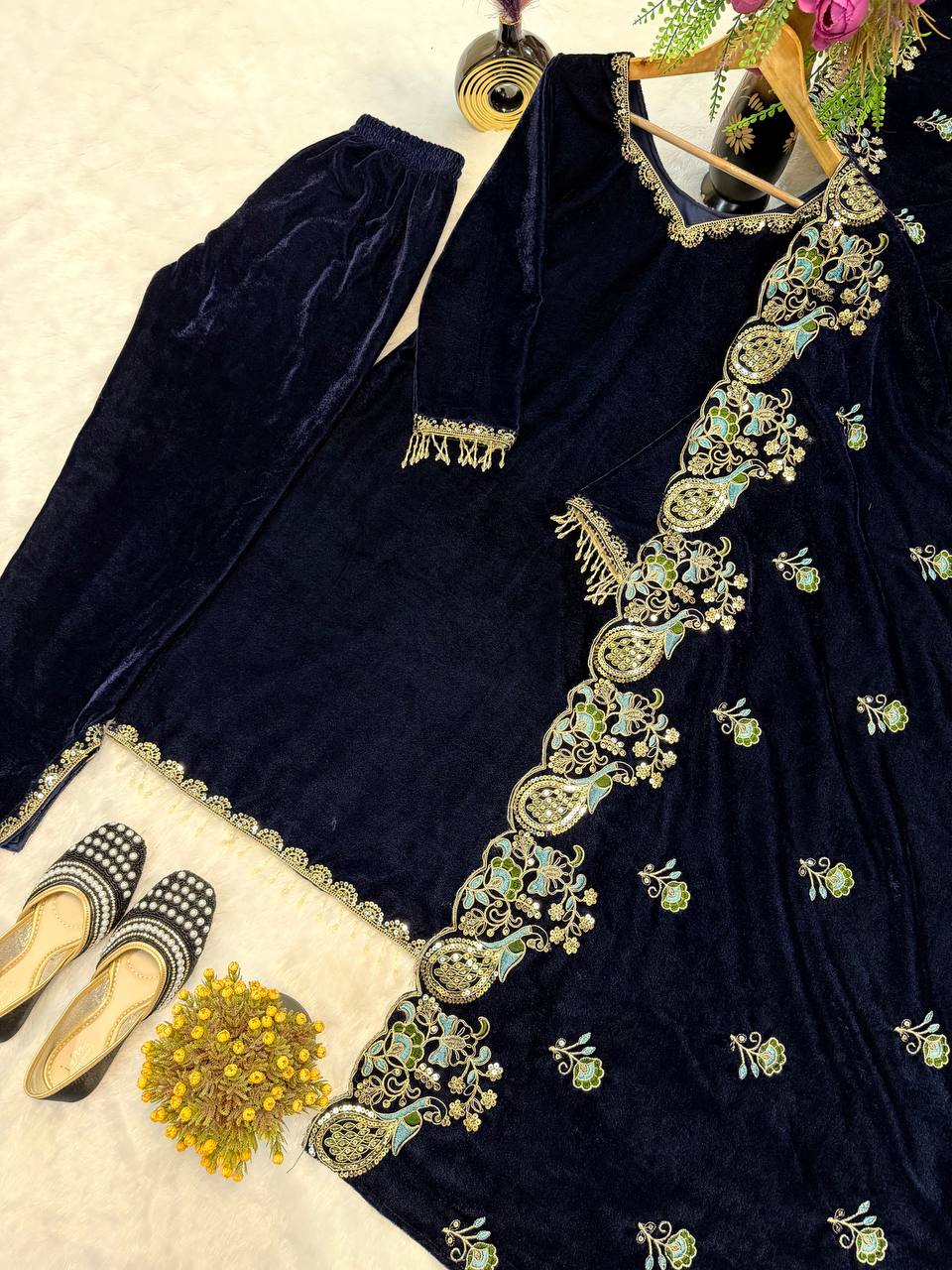 The Neo-Classic Velvet Navy Silhouette
